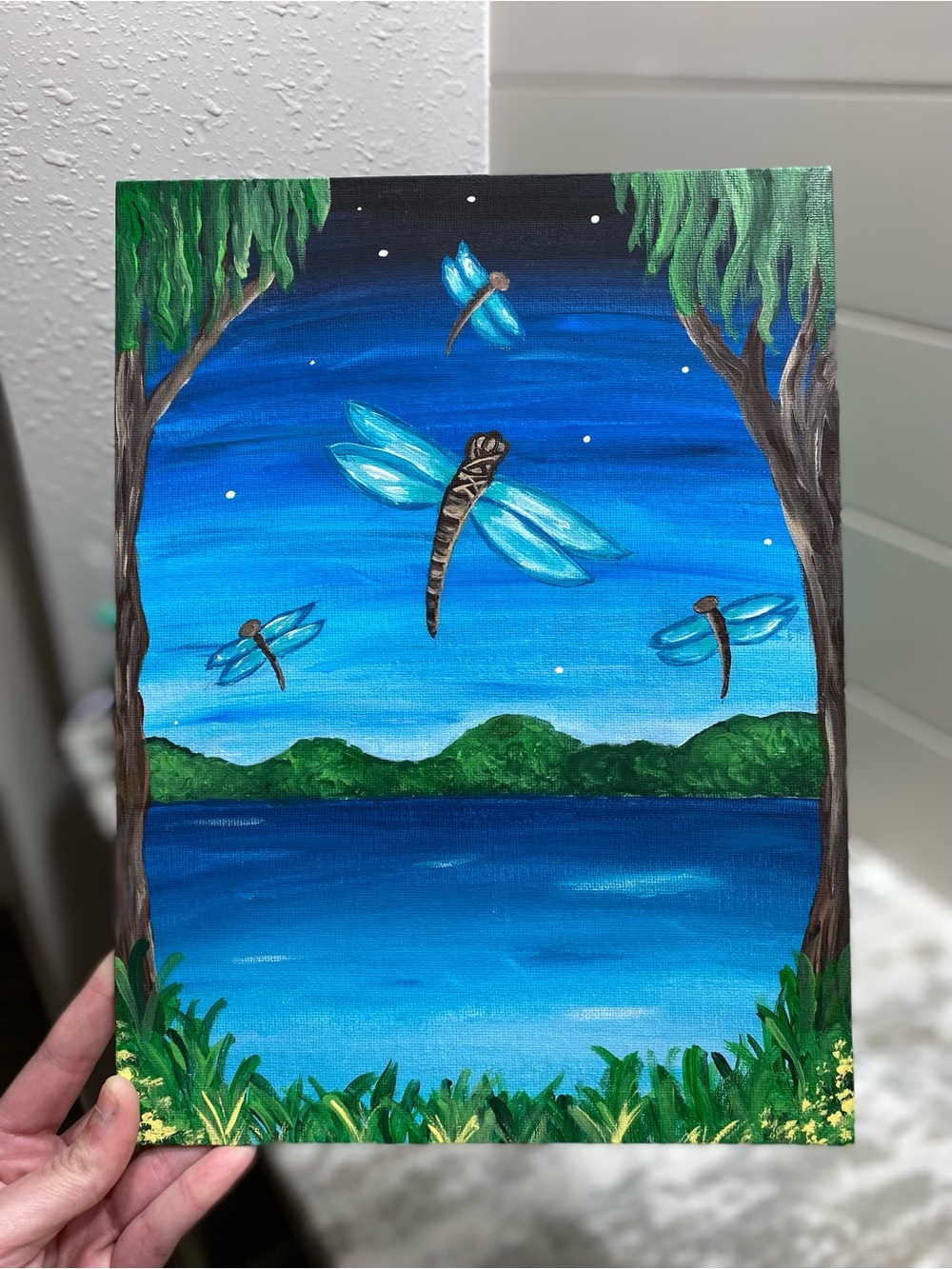 Hand Crafted Dragonfly Canvas Board Painting - Picture 2 of 4